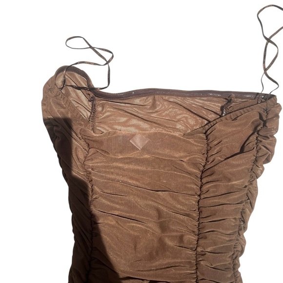 Urban Outfitters | Brown Ruched Strapless Dress for Women Size XS Extra Small - Picture 11 of 14